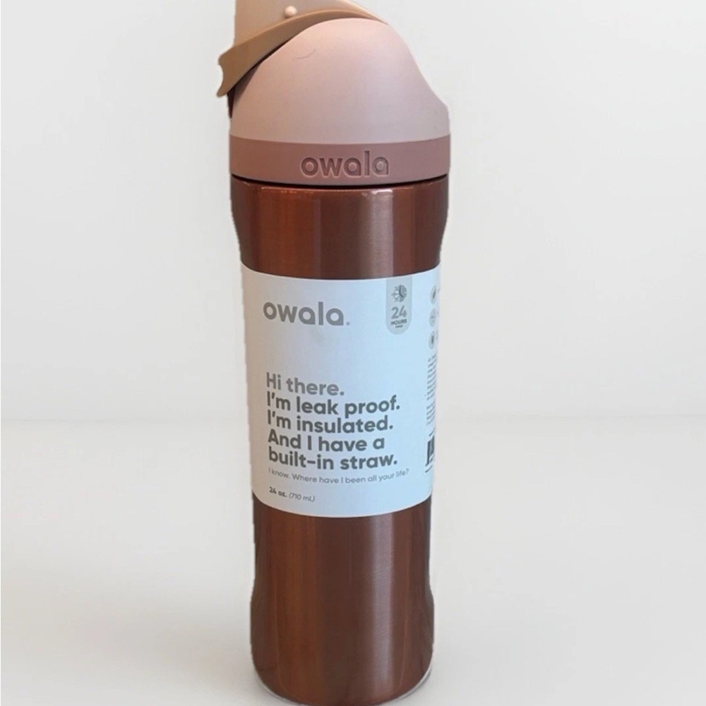 Owala FreeSip 24oz Rose Gold Insulated Water Bottle NWT, 'in good company'